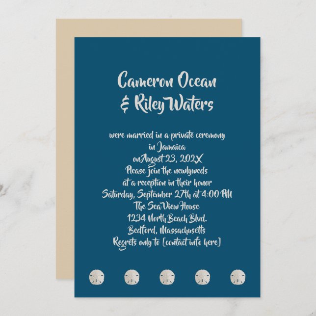 Faire-part de Mariage Simple Dollars de Sable de C (Devant / Derrière)