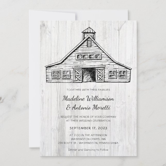 Faire-Part de Mariage Simple en Bois de Grange de  (Devant)