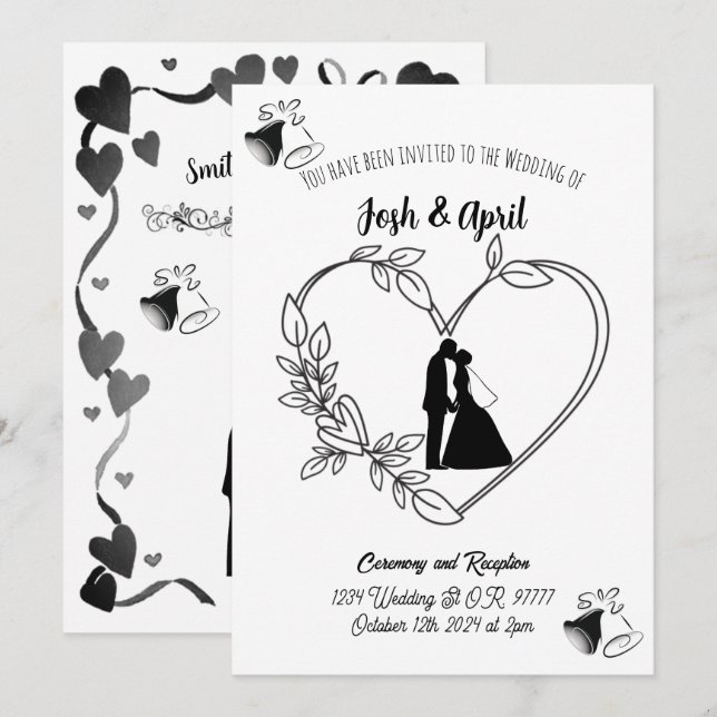 Faire-part de mariage simple en noir et blanc (Devant / Derrière)