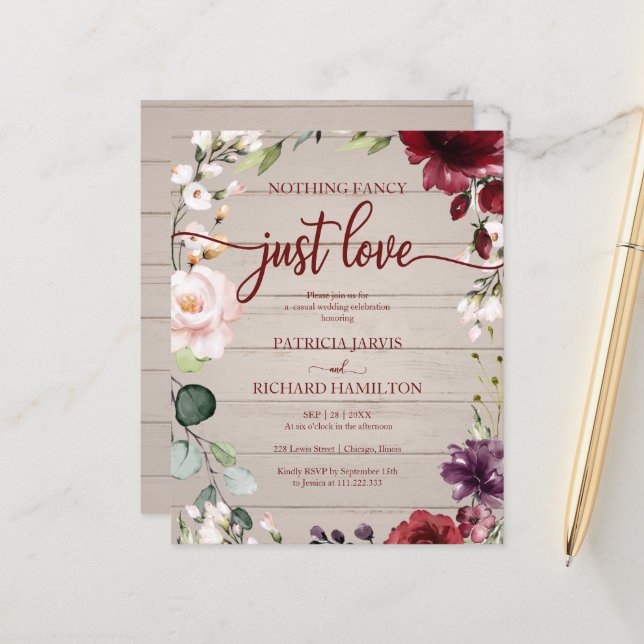 Faire-Part de Mariage Simple et Pas Cher (Devant/Arrière en situation)