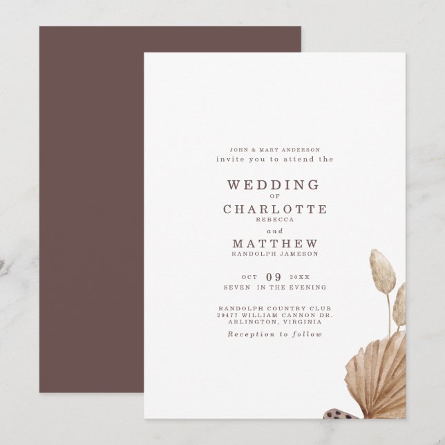Faire-part de mariage simple marron et beige (Devant / Derrière)