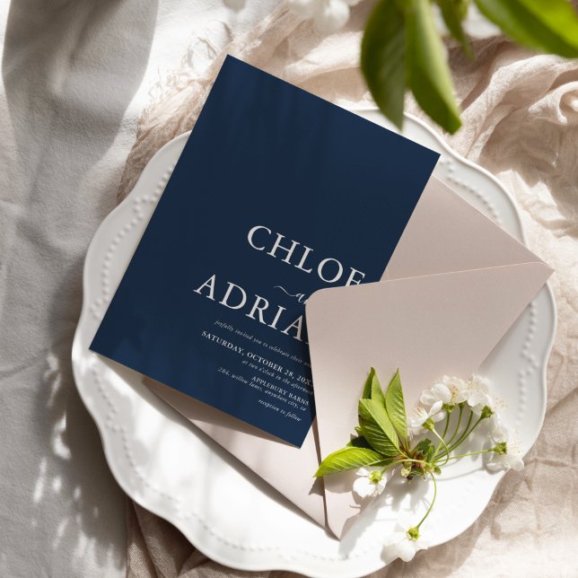Faire-part de mariage simple minimal bleu marine (Créateur téléchargé)