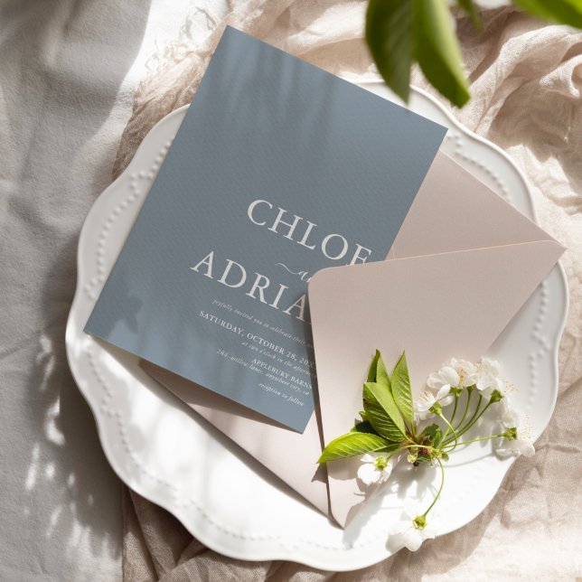 Faire-Part de Mariage Simple Minimal Bleu Poussiér (Créateur téléchargé)