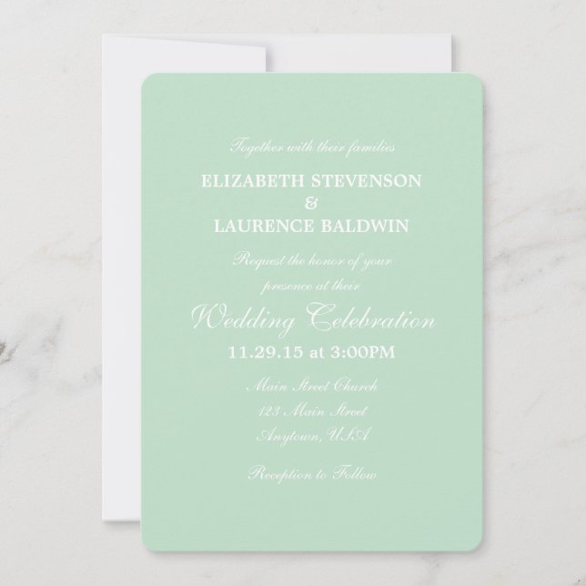 Faire-part de mariage simple Mint Green Plain (Devant)