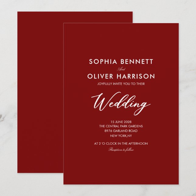 Faire-part de mariage SIMPLE moderne élégant en te (Devant / Derrière)