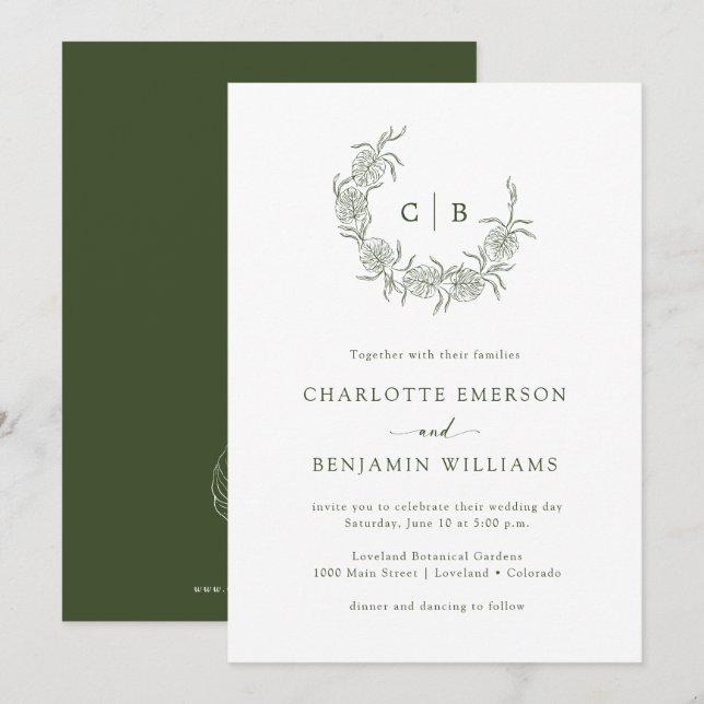 Faire-part de mariage simple monogrammé (Devant / Derrière)