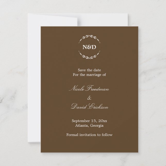 Faire-part de mariage simple monogramme couronne m (Devant)