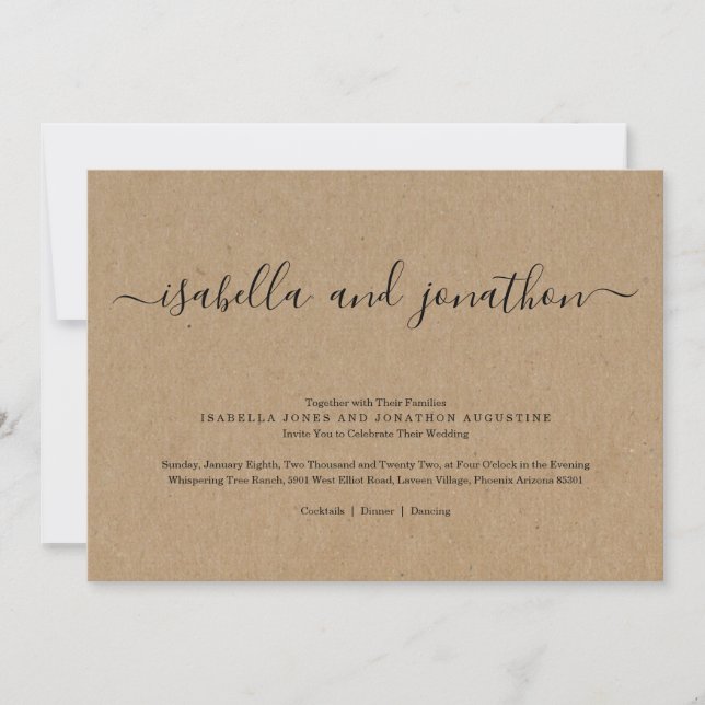 Faire-Part de Mariage Simple - Papier Kraft (Devant)