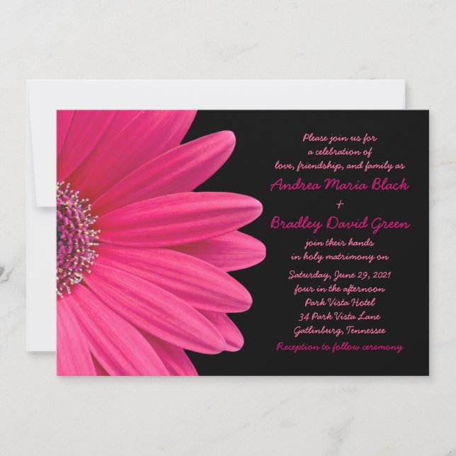 Faire-part de mariage simple rose Gerbera Daisy (Devant)