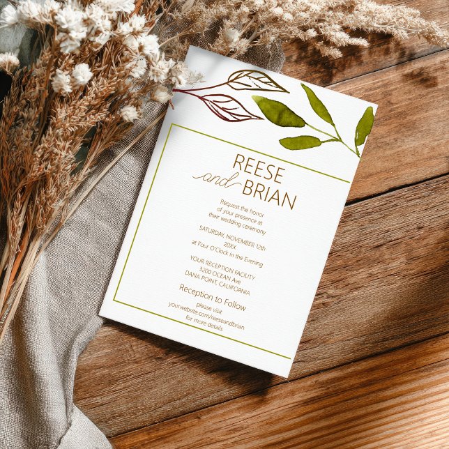 Faire-part de mariage Simple Vert et Brun Nature (Créateur téléchargé)