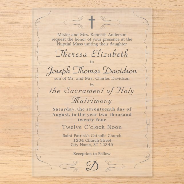 Faire-part de mariage simplement catholique (Recto)