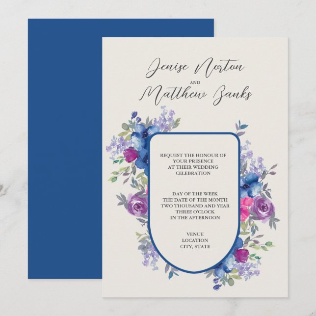 Faire-part de mariage Skydiver Bleu et Blanche-Nei (Devant / Derrière)
