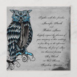 Faire-part de mariage snob de hibou gothique bleu