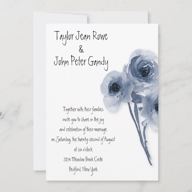 Faire-part de mariage Soft Blue Roses (Devant)