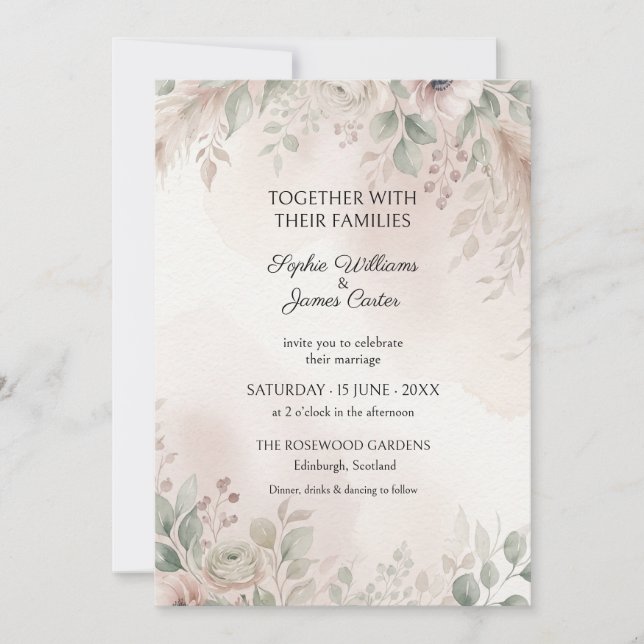 Faire-part de mariage Soft Blush Sage Leaf (Devant)