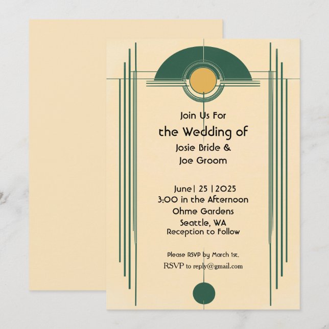 Faire-part de mariage solaire jaune déco frappante (Devant / Derrière)