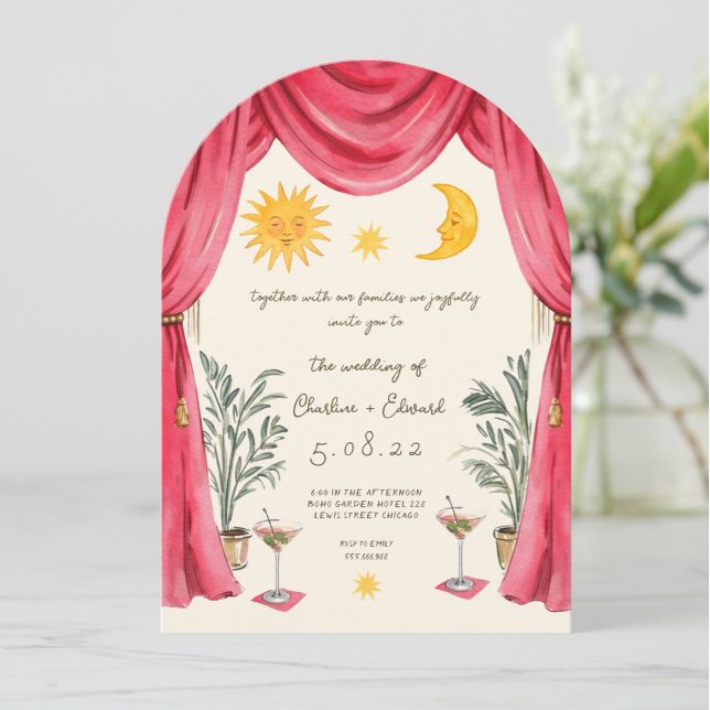 Faire-part de mariage soleil et lune peints à la m (Créateur téléchargé)