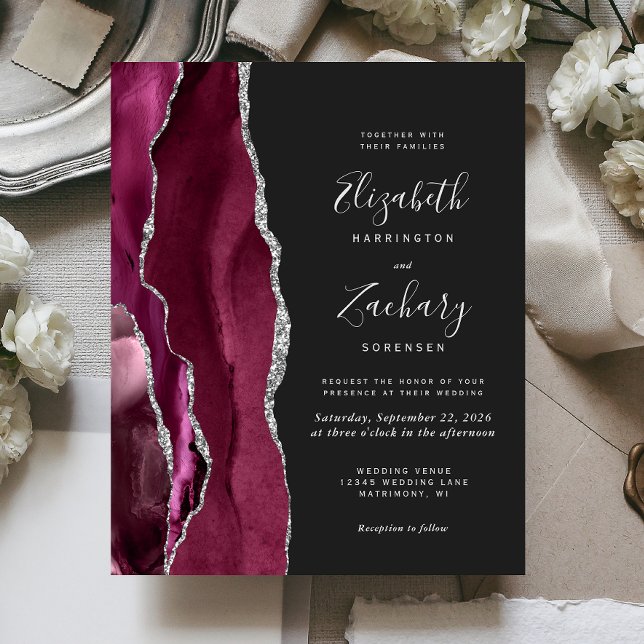 Faire-part de mariage sombre argenté à agate de Bo (Créateur téléchargé)