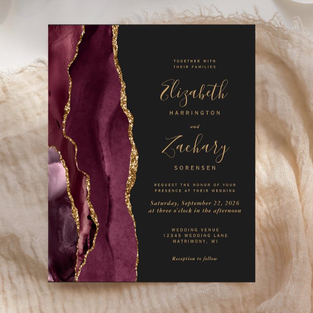 Faire-part de mariage sombre en agate dorée de Bou (Créateur téléchargé)