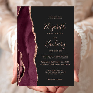 Faire-part de mariage sombre or rose Bourgogne Aga