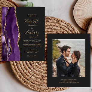Faire-part de mariage sombre photo d'agate or viol