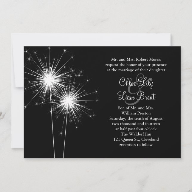 Faire-part de mariage Sparkler (noir) (Devant)