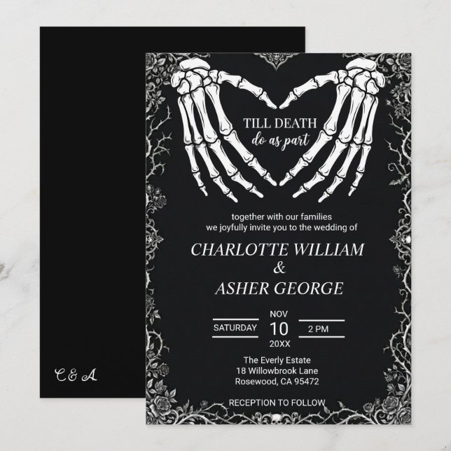 Faire-Part de Mariage Squelette Jusqu'à ce que la  (Devant / Derrière)