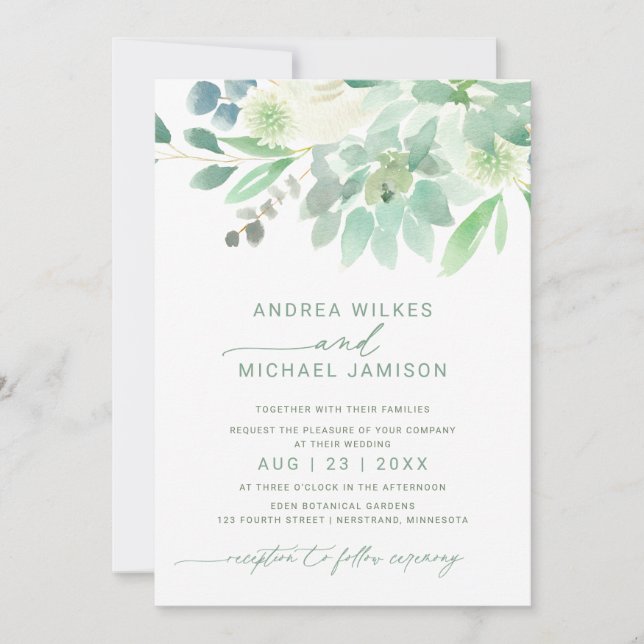 Faire-Part de Mariage Succulente Florale Aquarelle (Devant)