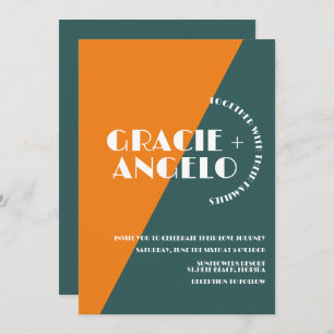 Faire-part de mariage super orange vert à deux ton