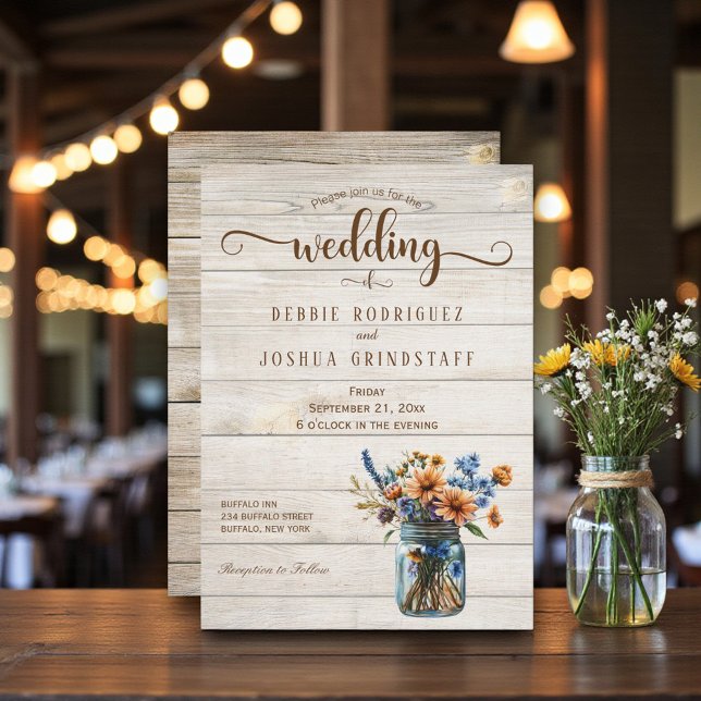 Faire-part de mariage sur bois avec fleurs en pot  (Créateur téléchargé)
