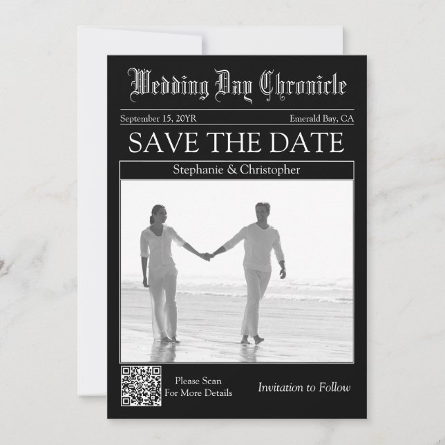 Faire-part de mariage sur journal 1 Photo QR code  (Devant)