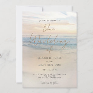 Faire-part de mariage sur la plage au coucher du s