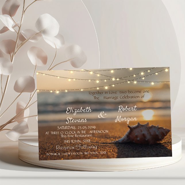 Faire-part de mariage sur la plage au coucher du s (Créateur téléchargé)