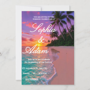 Faire-part de mariage sur la plage au coucher du s