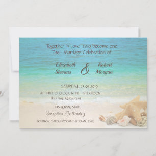 Faire-part de mariage sur la plage Coquillages