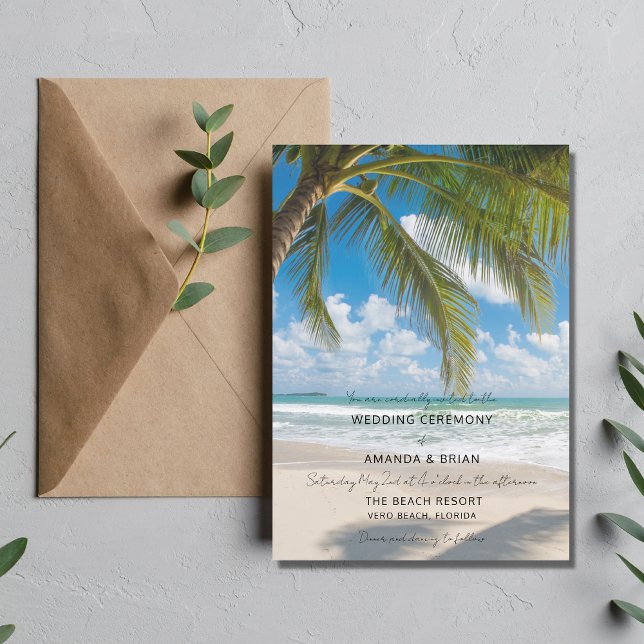 Faire-part de mariage sur la plage d'une île tropi (Créateur téléchargé)