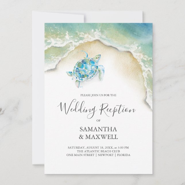 Faire-part de mariage sur la plage Tortue de mer p (Devant)