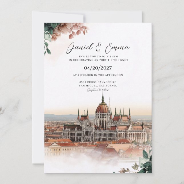 Faire-part de mariage sur la skyline de Budapest H (Devant)