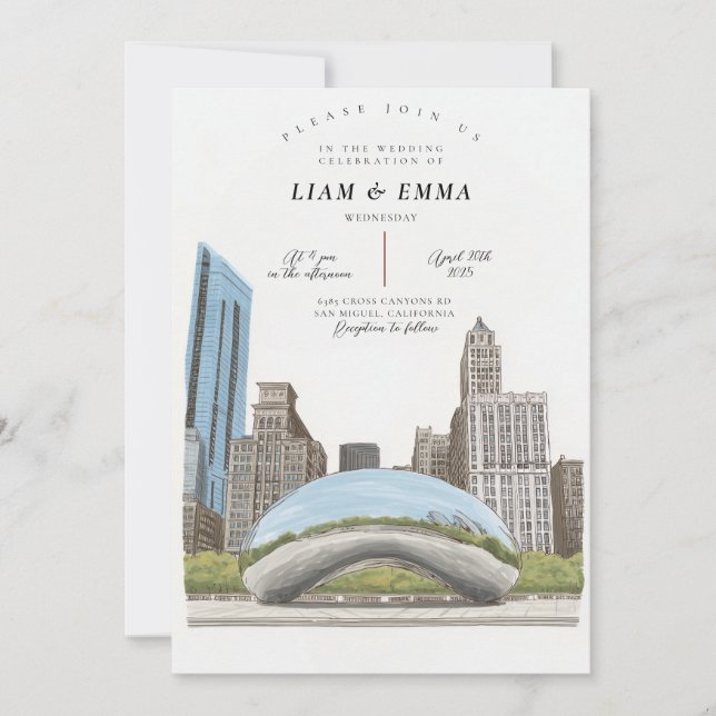 Faire-part de mariage sur la skyline de Chicago Il (Devant)