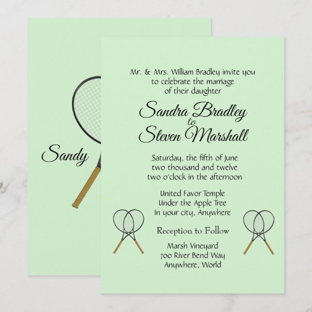 Faire-part de mariage sur le thème du tennis (Devant / Derrière)