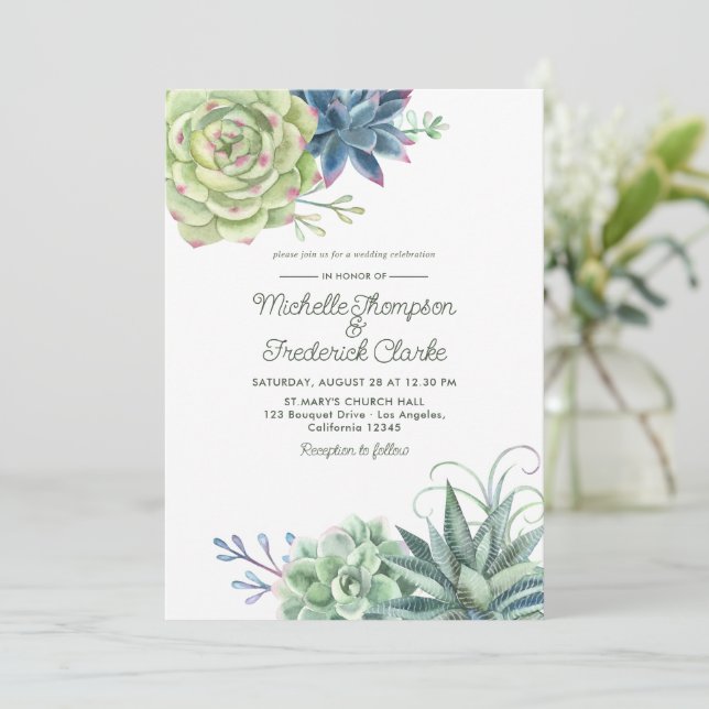 Faire-part de mariage sur les succulentes de cactu (Debout devant)