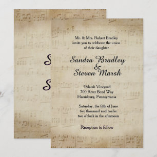 Faire-part de mariage sur papier de musique antiqu