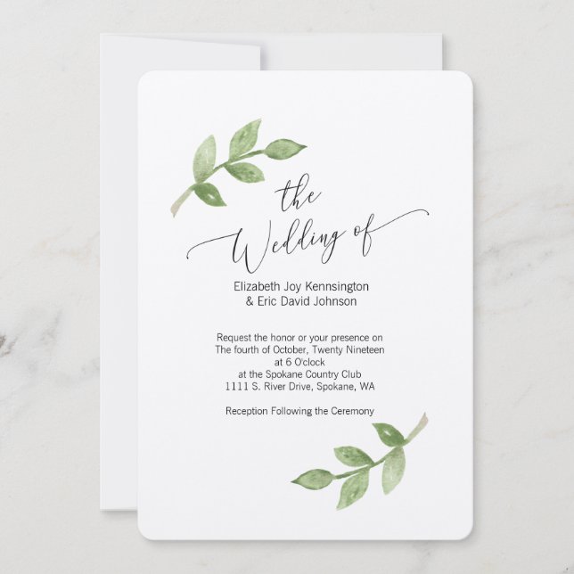 Faire-part de mariage sur papier Kraft avec feuill (Devant)