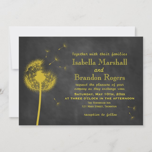 Faire-part de mariage sur tableau noir avec fleurs (Devant)