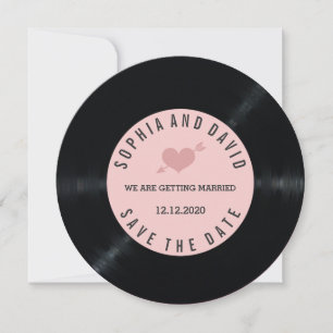 Faire-part de mariage sur vinyle rétro Blush SAVE 