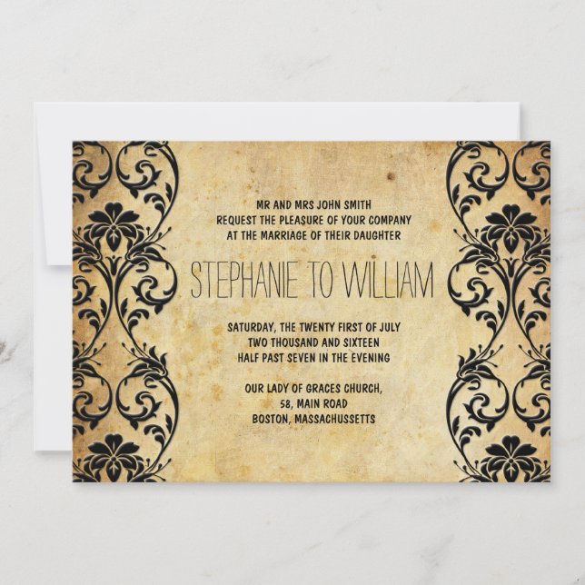 Faire-part de mariage Swirl sur Arrière - plan Vin (Devant)