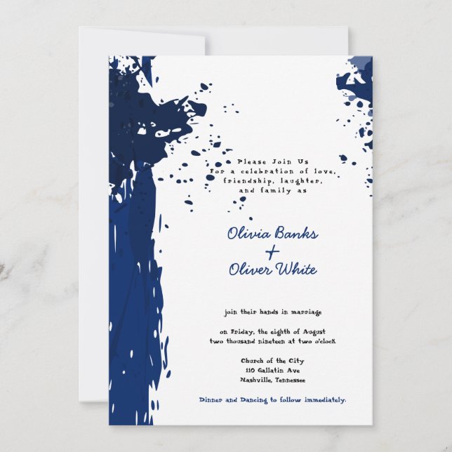Faire-part de mariage - Tache de peinture bleu roy (Devant)