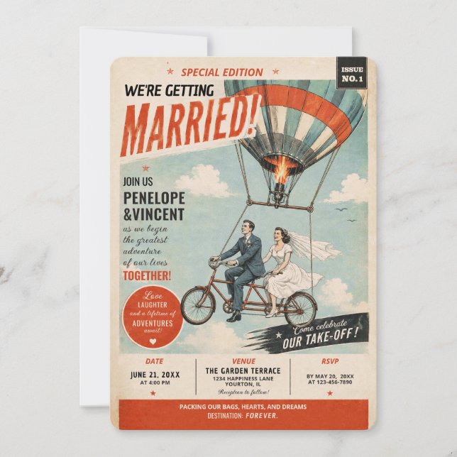 Faire-part de mariage Tandem Flight Gazette (Devant)