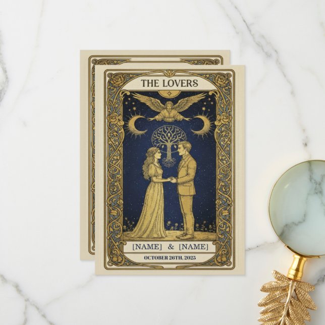 Faire-part de mariage Tarot Mystique – 'Le La pers (Devant/Arrière en situation)