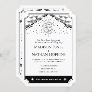 Faire-part de mariage Tarot noir et blanc Sun & Mo